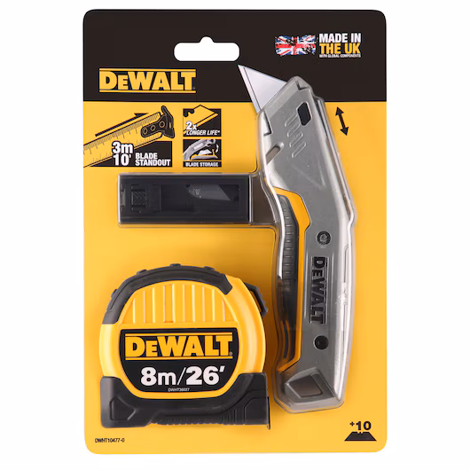 DeWalt DWHT10480-0 Tape Measure, Utility Knife & 10 Blades Pack